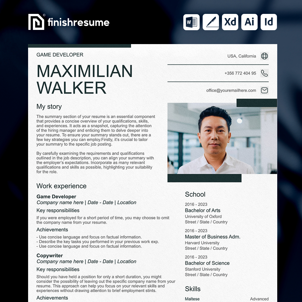 Game developer resume template | Finish Resume